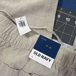 VTG Old Navy Linen Blend Pants Women's L Sandy Brown High-Rise Wide-Leg Y2K- New
